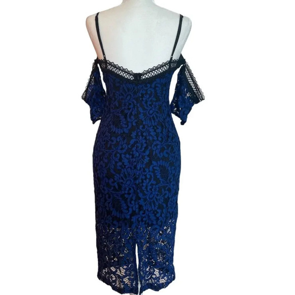 Bardot Women's Taegen Midi Dress Navy Blue Black Size 8 Lace Off Shoulder Lacey - Picture 5 of 9
